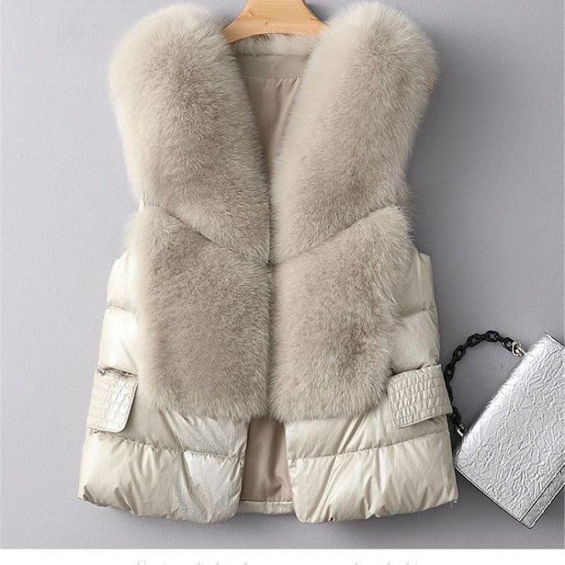 Winter Short Down Jacket Women's Imitation Fox Fur Woolen Women's Winter Wear Vest Cardigan - Cruish Home