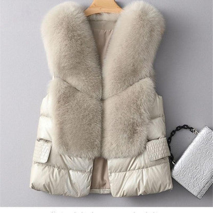 Winter Short Down Jacket Women's Imitation Fox Fur Woolen Women's Winter Wear Vest Cardigan - Cruish Home