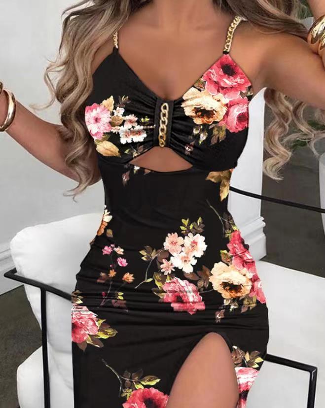 Summer Clothing New Women's Clothing Split Spaghetti-strap Floral Print Dress - Cruish Home