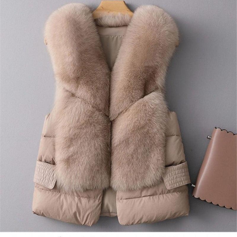 Winter Short Down Jacket Women's Imitation Fox Fur Woolen Women's Winter Wear Vest Cardigan - Cruish Home