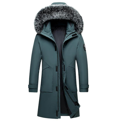 Fox Fur Collar Men's Coat Hooded Men's Clothing Mid-length Down Jacket Warm Cold-resistant Coat - Cruish Home