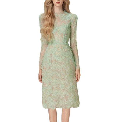 Spring Sequin Embroider Super Slim Dress Lace Mid-length - Cruish Home