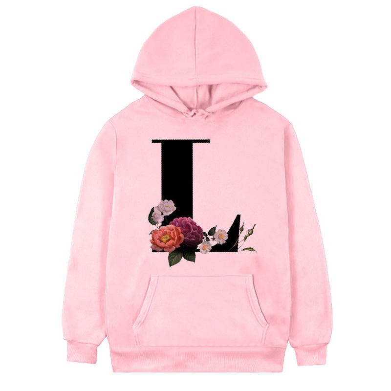 Women's 26-letter Flowers Printed Fleece Hoodie - Cruish Home