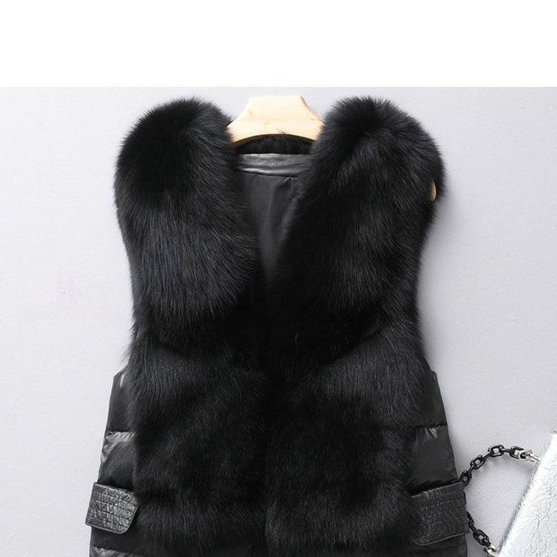 Winter Short Down Jacket Women's Imitation Fox Fur Woolen Women's Winter Wear Vest Cardigan - Cruish Home