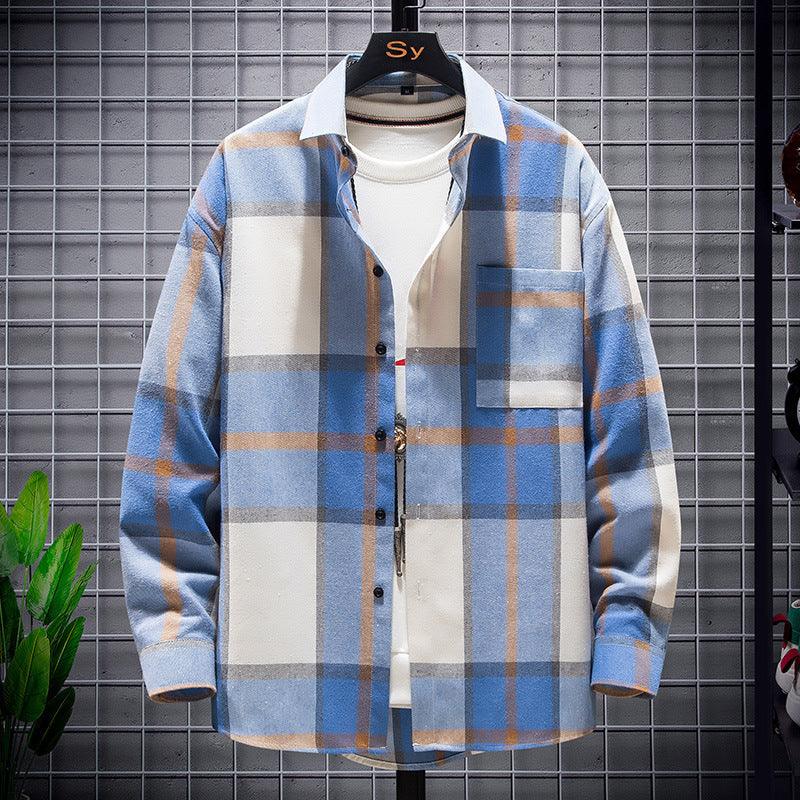 Men's Brushed Long Sleeve Shirt Casual Plaid - Cruish Home