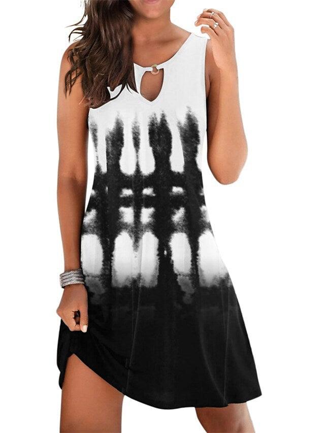 Printed Sleeveless Straight Dress Knee-length - Cruish Home