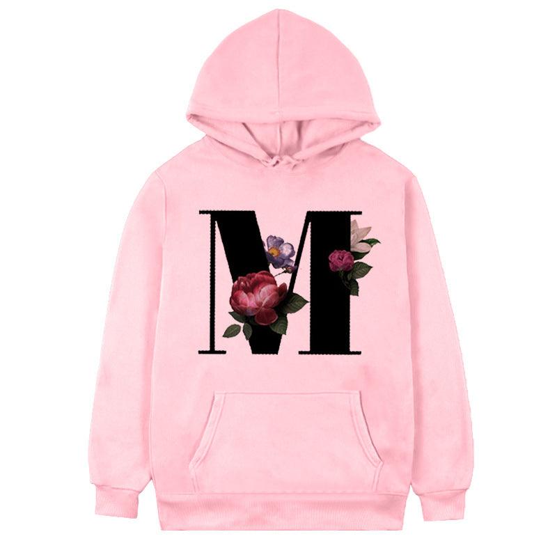 Women's 26-letter Flowers Printed Fleece Hoodie - Cruish Home