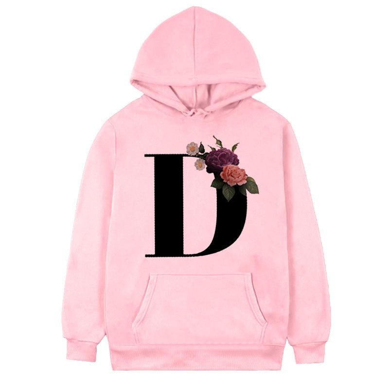 Women's 26-letter Flowers Printed Fleece Hoodie - Cruish Home