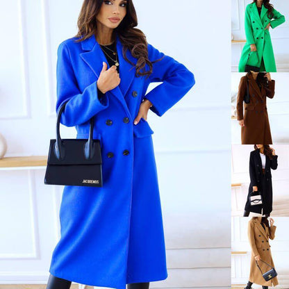 Women's Fashion Simple Double Breasted Long Sleeve Lapel Button Woolen Coat - Cruish Home