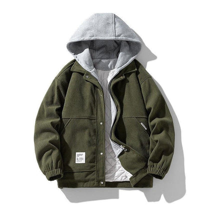 Men's Coat Cotton Corduroy Fake Two-piece Hooded Cotton-padded Jacket - Cruish Home