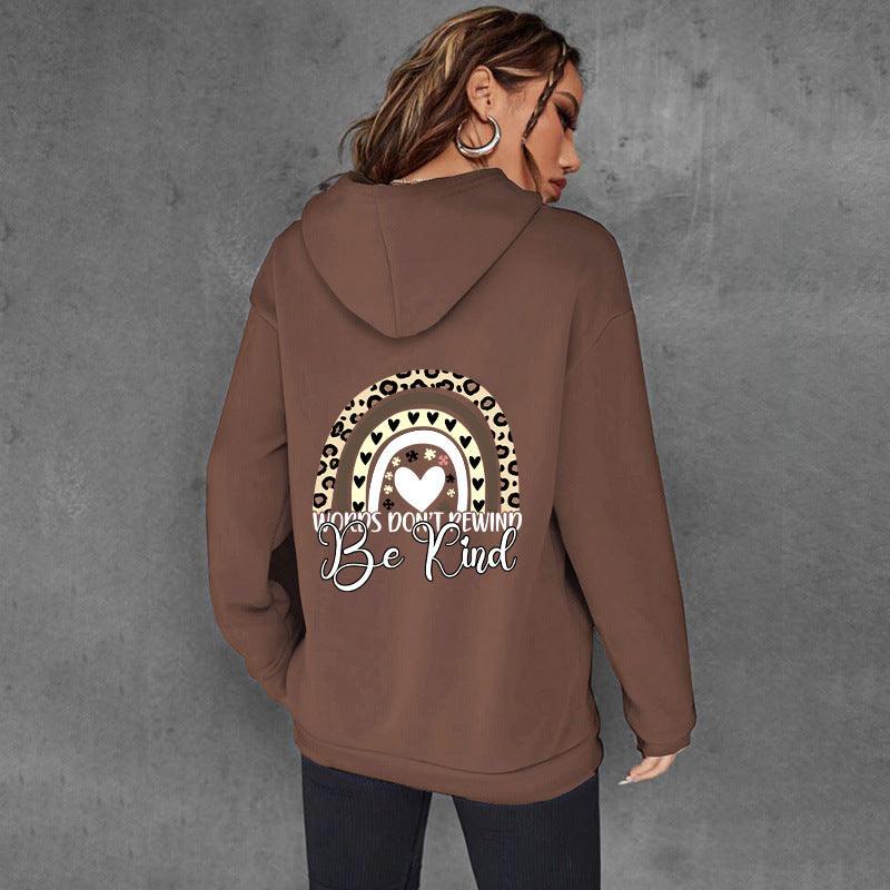 Be Kind Letter Print Hooded Heel Wrapped Collar Brushed Hoody Women - Cruish Home