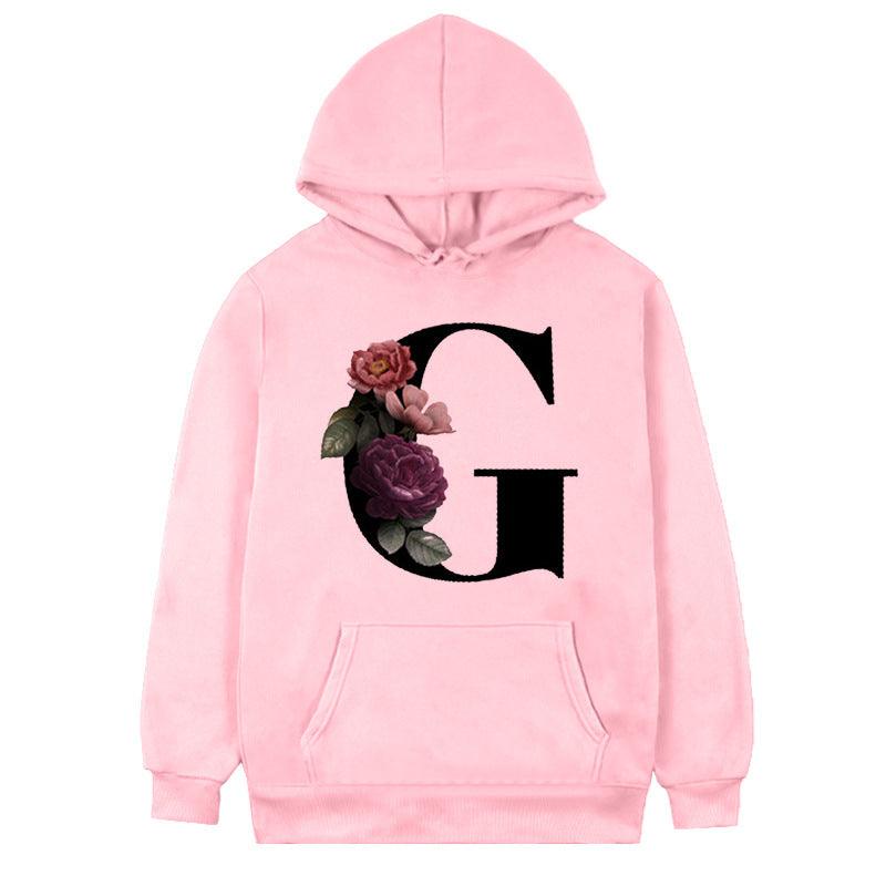 Women's 26-letter Flowers Printed Fleece Hoodie - Cruish Home