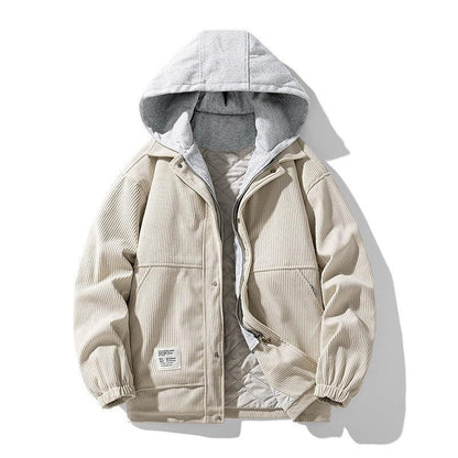 Men's Coat Cotton Corduroy Fake Two-piece Hooded Cotton-padded Jacket - Cruish Home