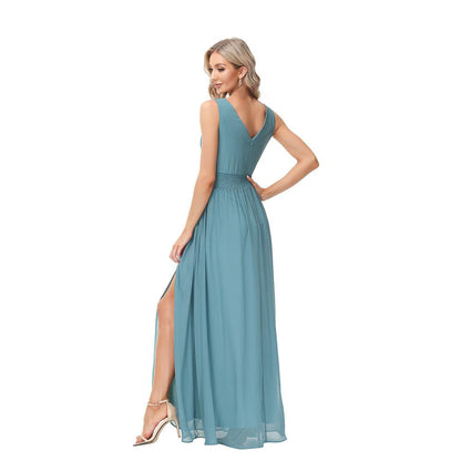 European And American Style Women Chiffon Double V-neck Sleeveless A- Line Evening Dress - Cruish Home