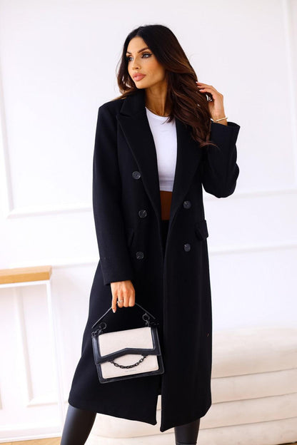 Women's Fashion Simple Double Breasted Long Sleeve Lapel Button Woolen Coat - Cruish Home