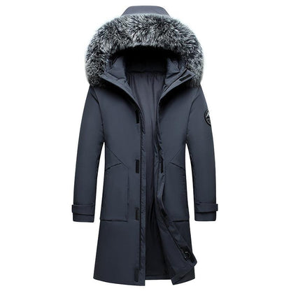 Fox Fur Collar Men's Coat Hooded Men's Clothing Mid-length Down Jacket Warm Cold-resistant Coat - Cruish Home