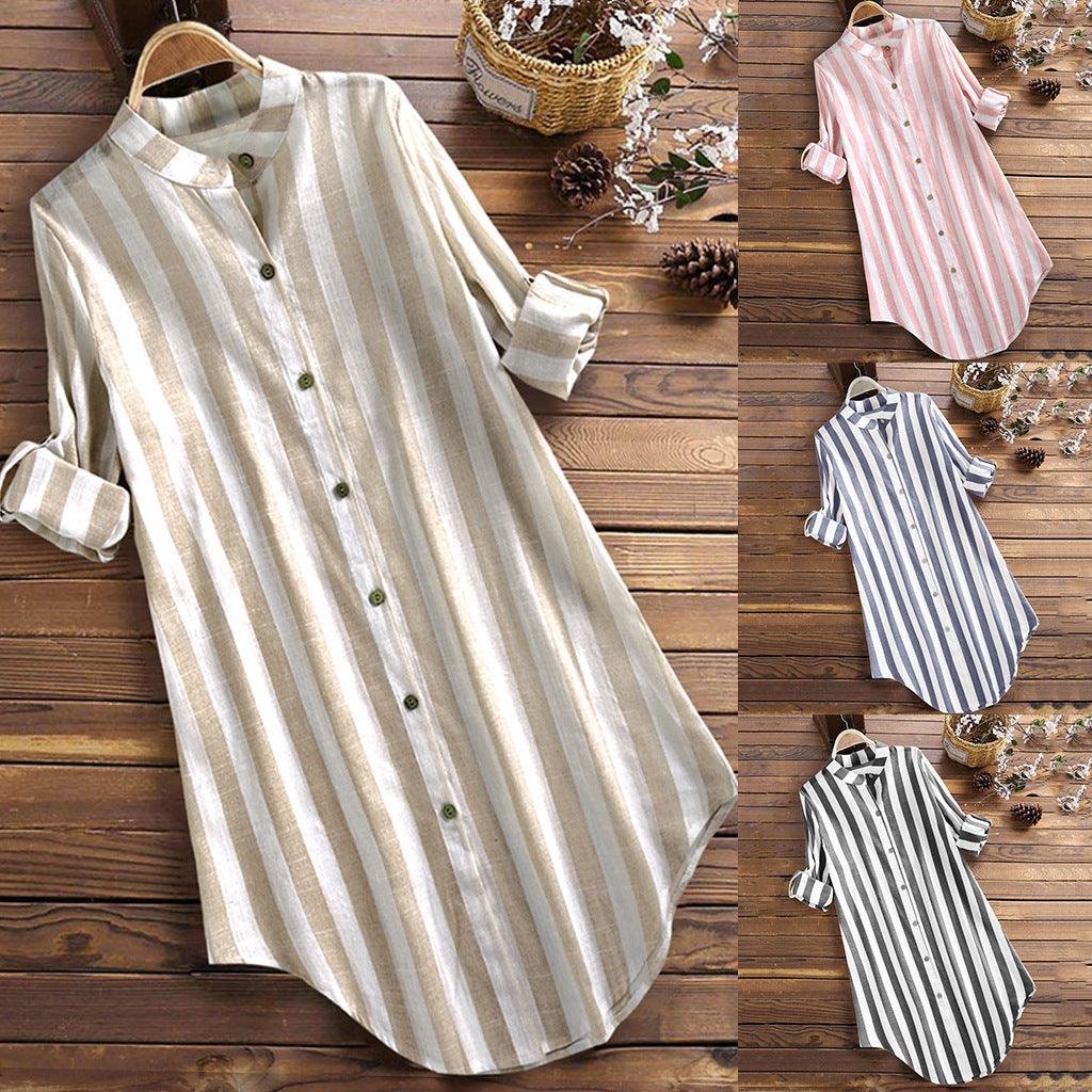 Striped Long Sleeve Shirt Leisure Plus Size - Cruish Home