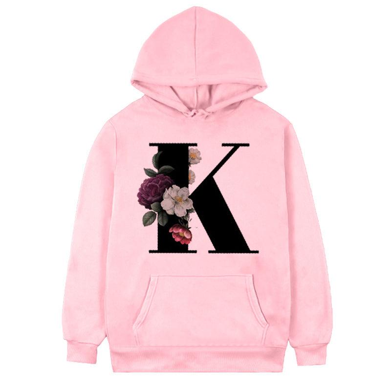 Women's 26-letter Flowers Printed Fleece Hoodie - Cruish Home