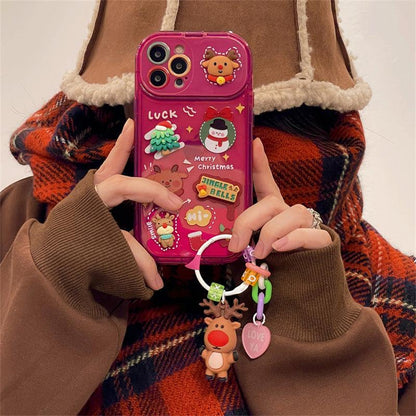 Xmas Santa Claus Cute Elk Hat Pendant Flip Christmas Phone Case For I Phone 15 14 13 12 11 Pro Max Pro Silicone Protection Cover - Cruish Home