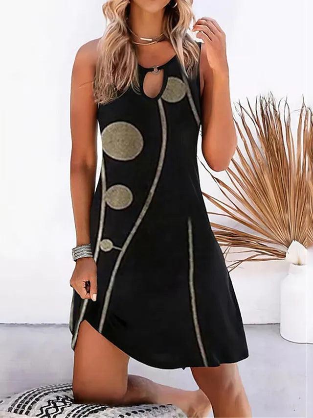 Printed Sleeveless Straight Dress Knee-length - Cruish Home