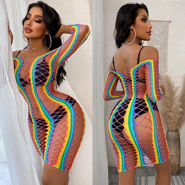 Women's Fashion Colorful Tight Fishnet Clothes Hip Skirt - Cruish Home