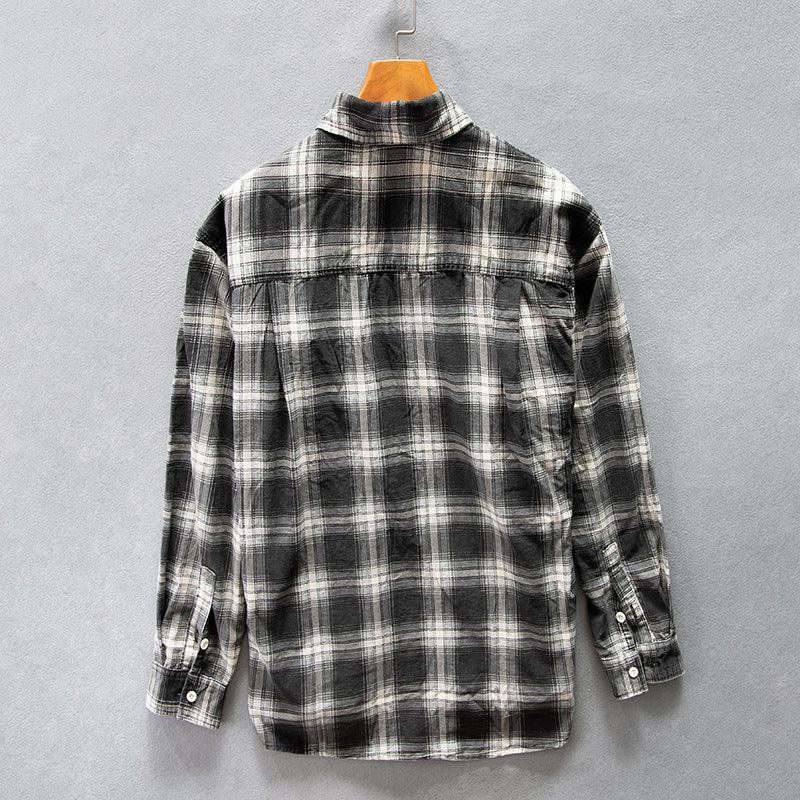 High-end Pure Cotton Trendy Plaid Long-sleeved Shirt Men's Casual Loose Shirt Thickened Coat - Cruish Home