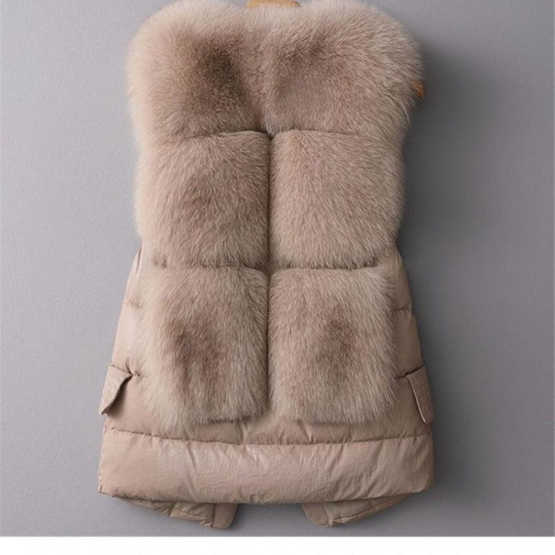 Winter Short Down Jacket Women's Imitation Fox Fur Woolen Women's Winter Wear Vest Cardigan - Cruish Home