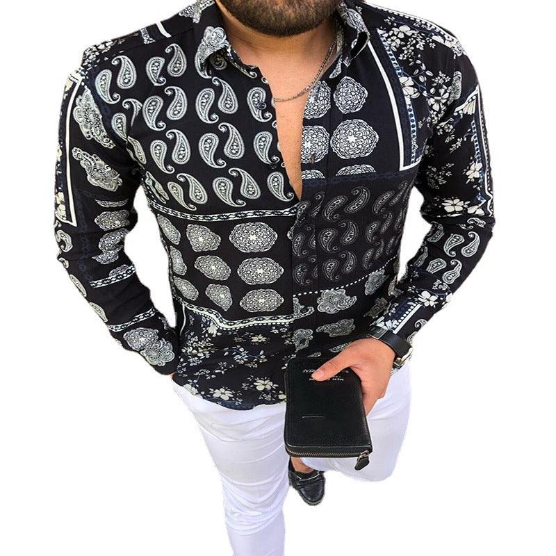 Stand Collar Printed Men's Shirt - Cruish Home