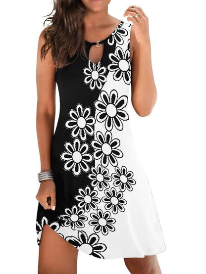 Printed Sleeveless Straight Dress Knee-length - Cruish Home