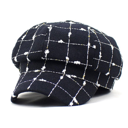 Black And White Plaid Woolen Hat Casual - Cruish Home