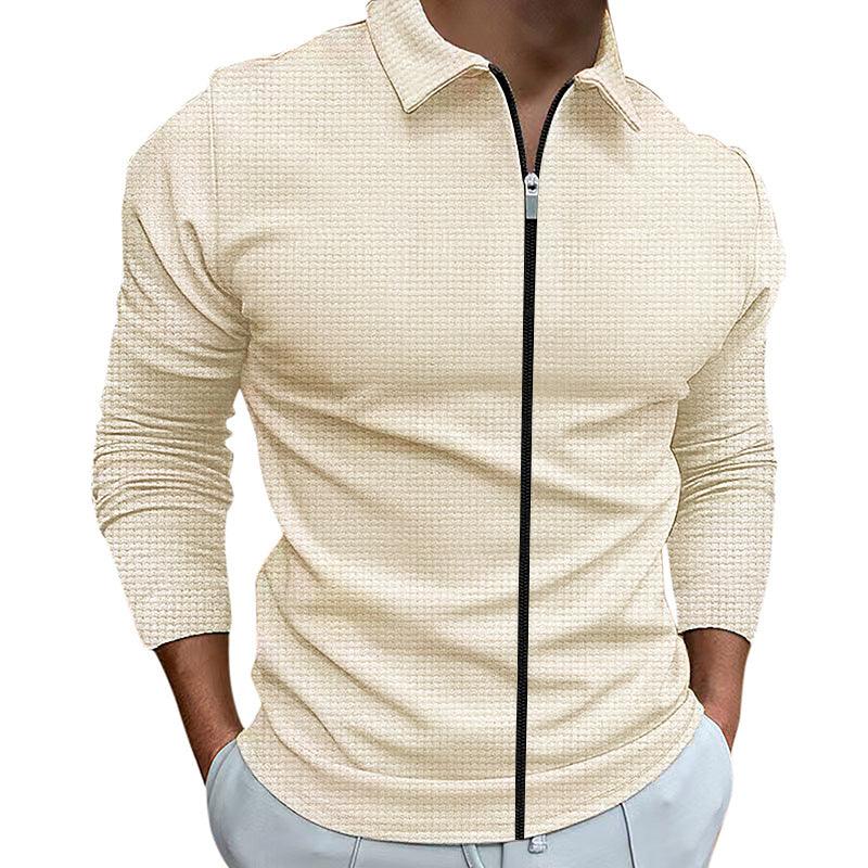 Men's Clothing Waffle Style Zipped Lapel Jacket Outdoor Sports Tops - Cruish Home