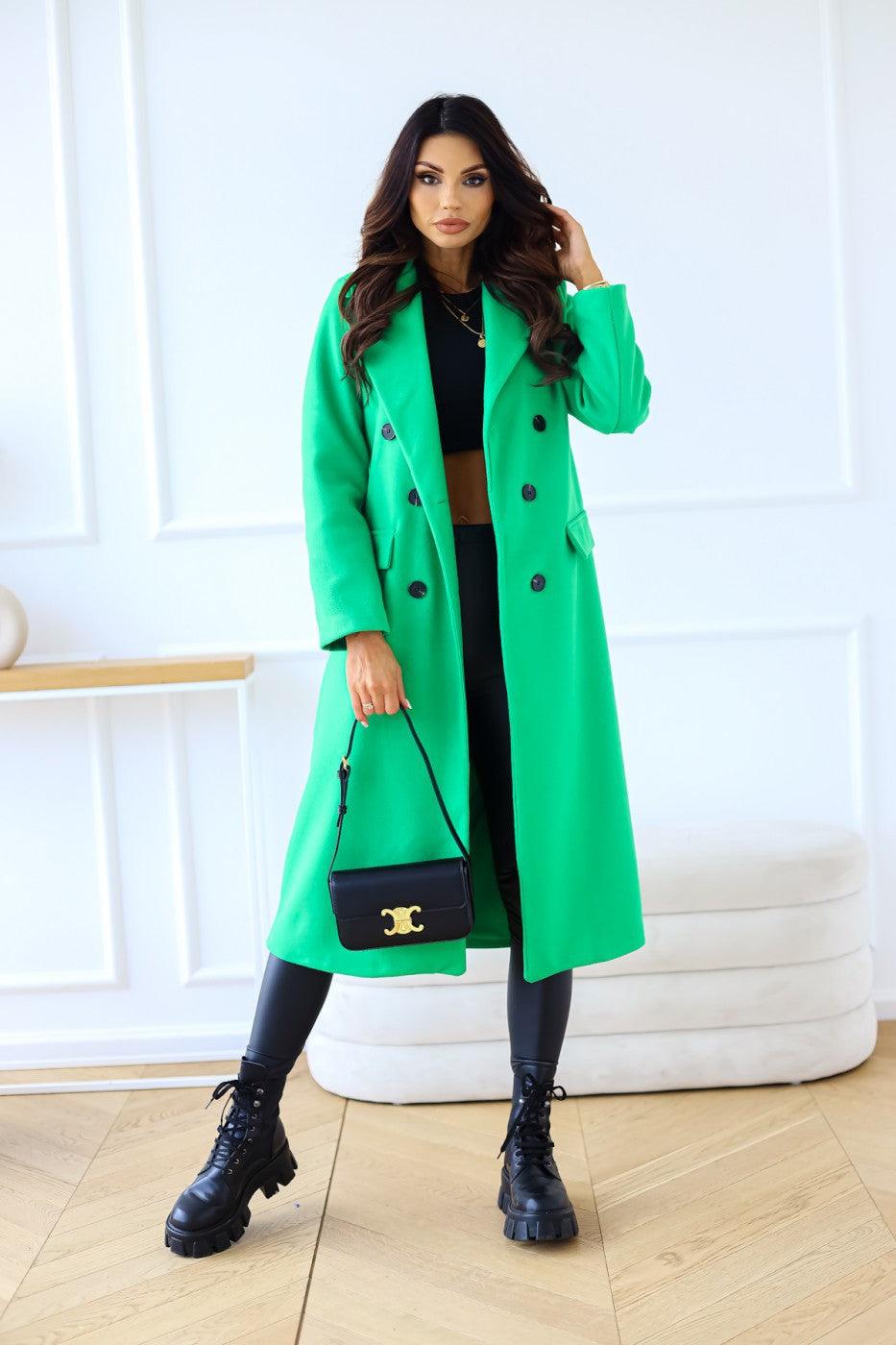 Women's Fashion Simple Double Breasted Long Sleeve Lapel Button Woolen Coat - Cruish Home