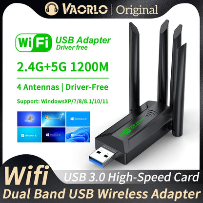 1200Mbps WiFi USB Adapter Dual Band 2.4G+5Ghz Wi-Fi Dongle 4 Antenna