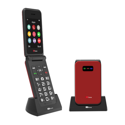 TTfone Red TT760 Flip 4G Mobile with Dock Charger, Vodafone SIM