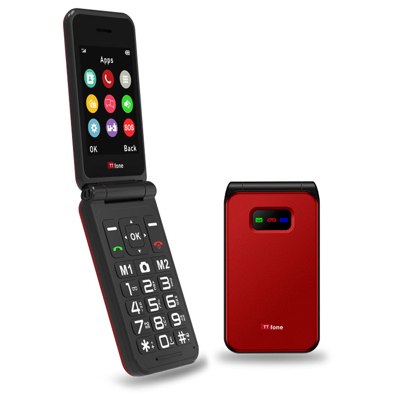 TTfone Red TT760 Flip 4G Mobile with Dock Charger, Giffgaff SIM