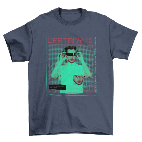 Cool Fashion Man glasses vaporwave grid quote "Destroy the grid" men