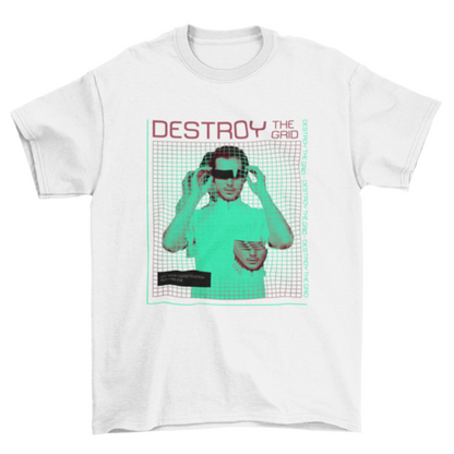 Cool Fashion Man glasses vaporwave grid quote "Destroy the grid" men