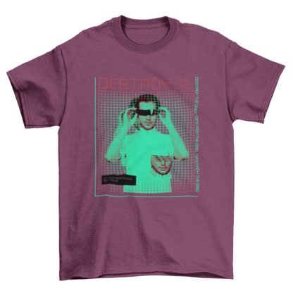 Cool Fashion Man glasses vaporwave grid quote "Destroy the grid" men