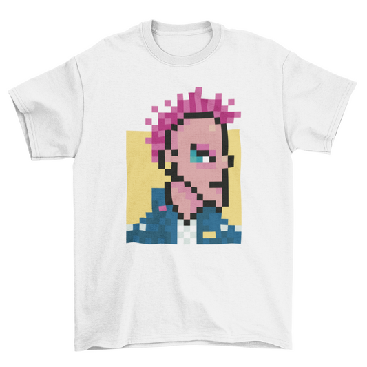 Cool Fashion Colorful Pink hair Rock punk boy pixel art Style Men