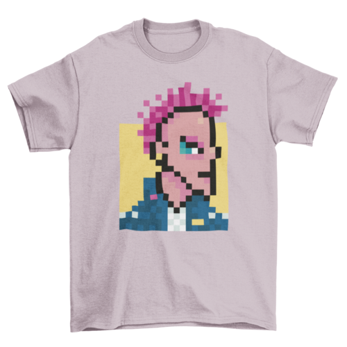 Cool Fashion Colorful Pink hair Rock punk boy pixel art Style Men