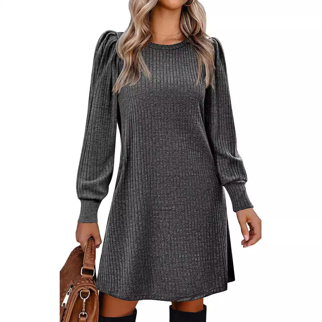 European And American Fashion Women's Knitted Puff Sleeve Casual Loose Dress