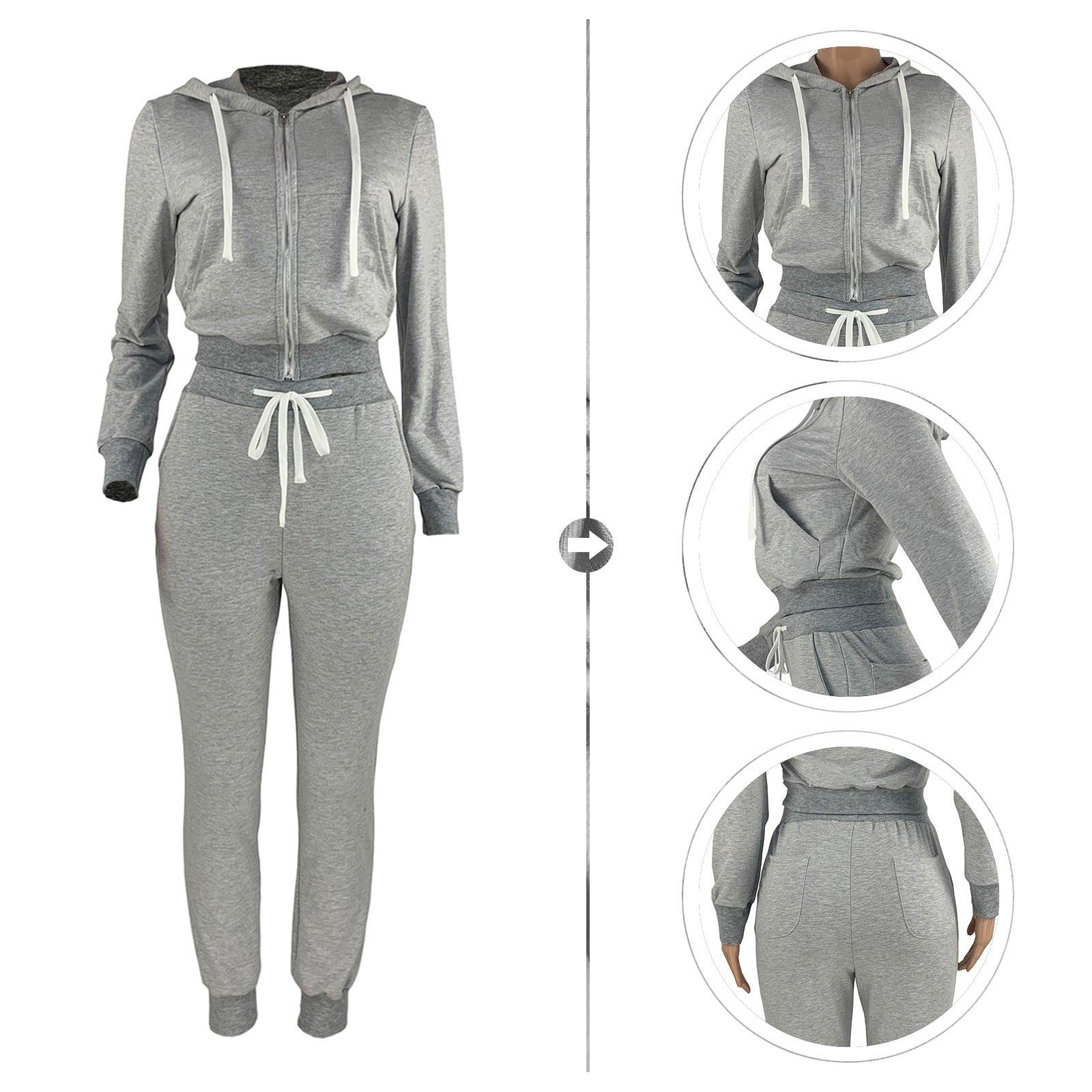 Autumn Winter Women's Cotton Hoodie Tight Two-piece Suit - Cruish Home