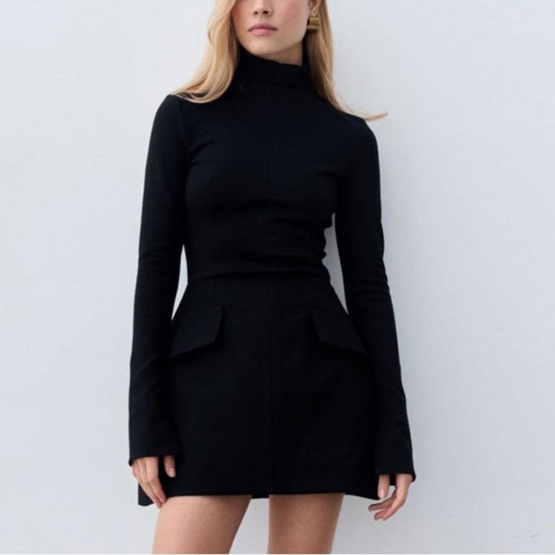 Half Turtleneck Split Cuff Pocket Skirt - Cruish Home