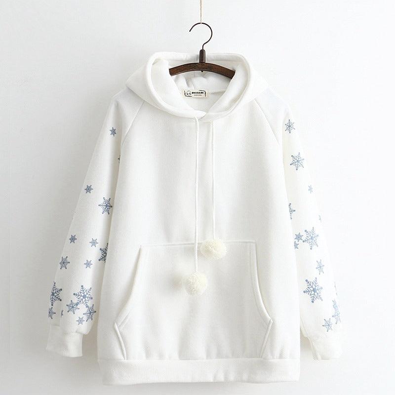 Snowflake Embroidery Hooded Fleece Lined Sweater Women - Cruish Home