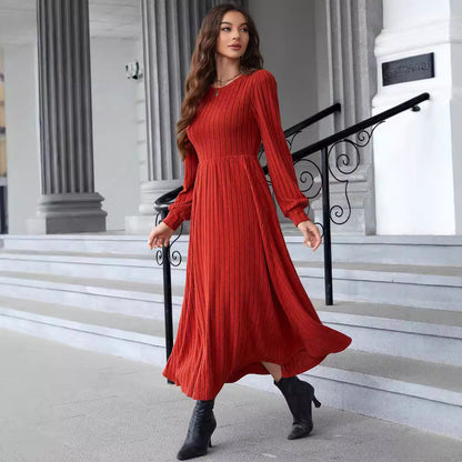 European And American Temperament Slim Solid Color Knitted Long-sleeved Dress