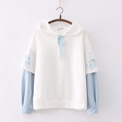 Printed Sleeves Hooded Splicing Pullover Hoodie For Women - Cruish Home