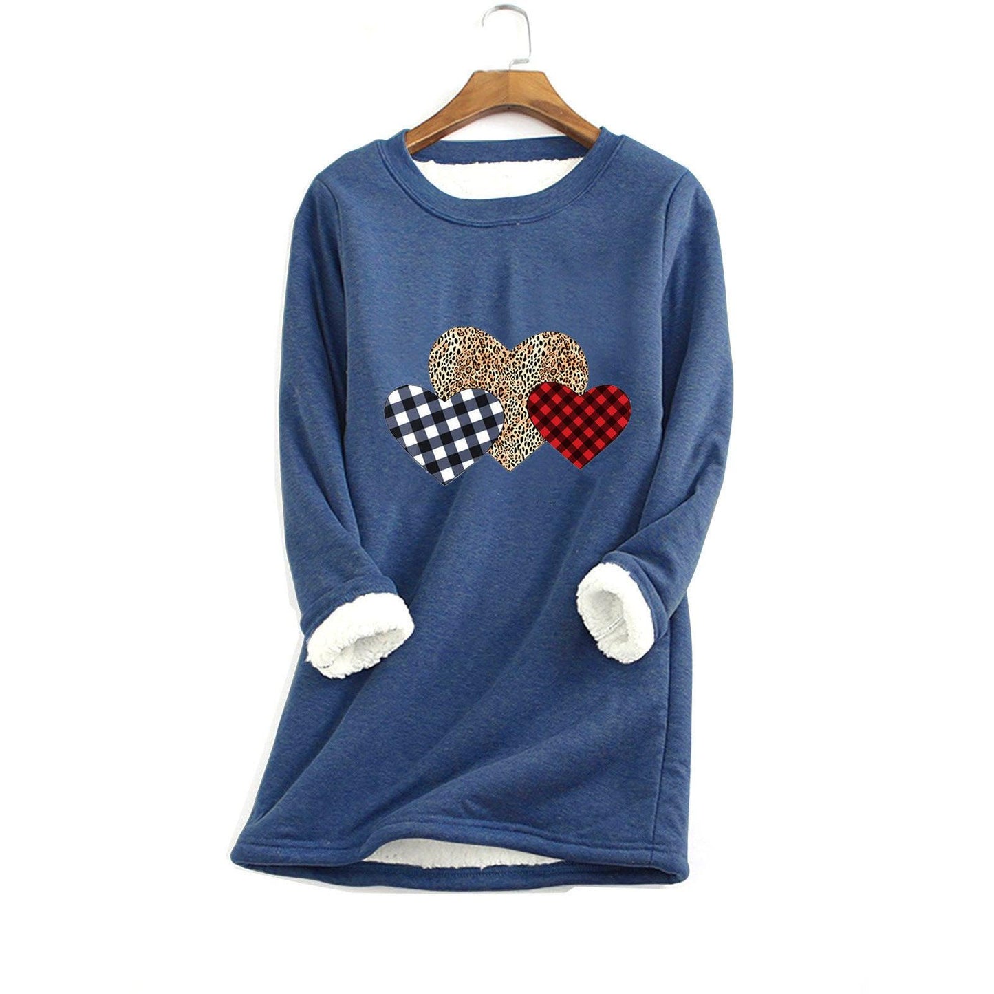 Autumn And Winter Women's Fleece-lined Women's Round Neck Sweater - Cruish Home