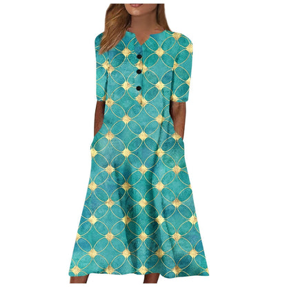 Women's Long Sleeve Long Printed Dress - Cruish Home