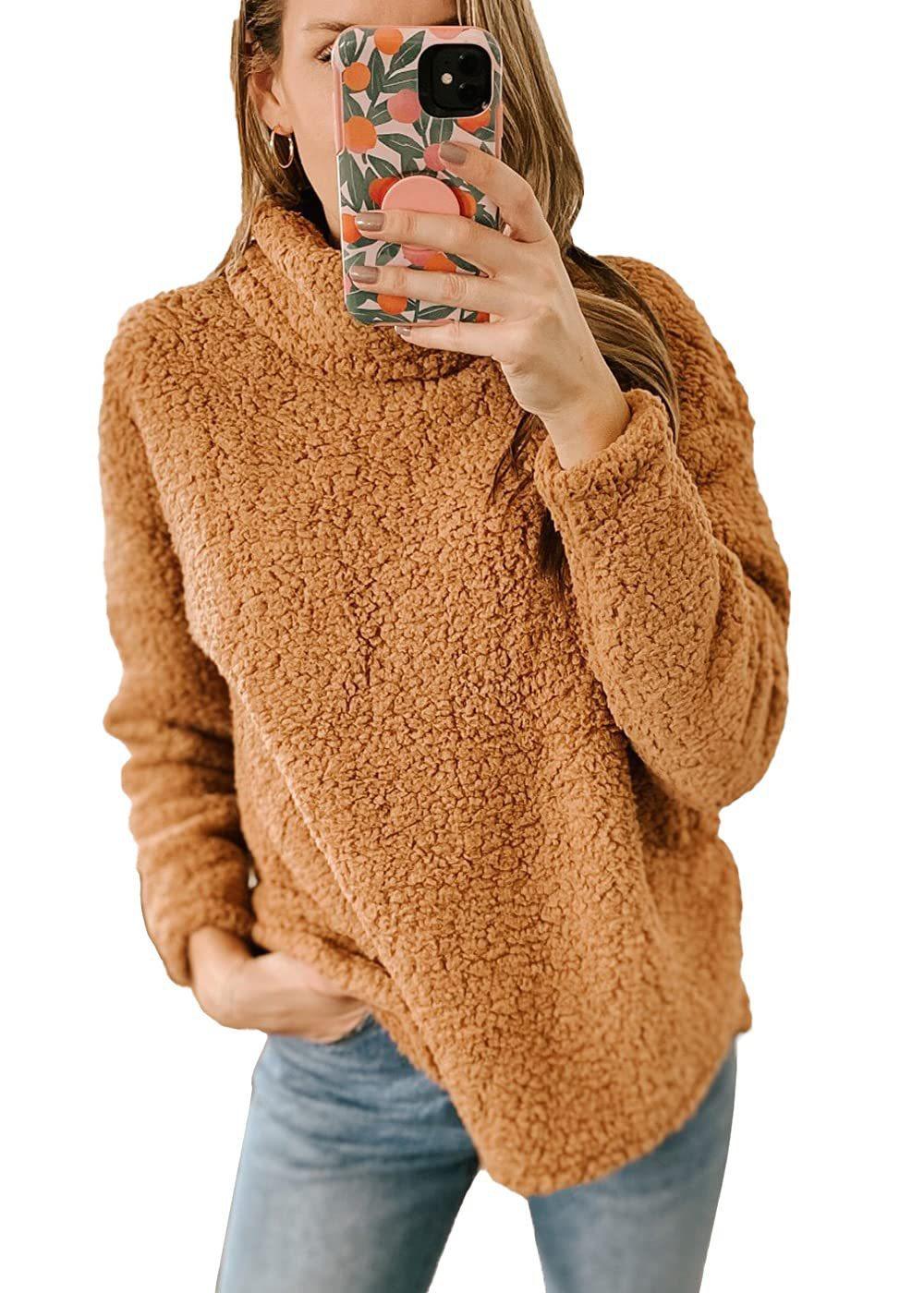 Women's Clothing New Furry Turtleneck Solid Color Hoodie Plush Top Women - Cruish Home