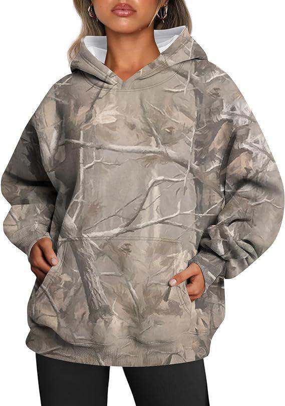 Women's Camouflage Hoodie Maple Leaf Print Oversized Sports Hoodie - Cruish Home